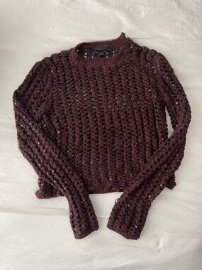 AllSaints Open-Knit Sequin Crewneck Sweater - Plum
